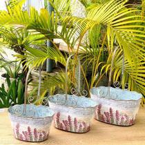 Kit 3 Vasos Floreiras Metal Galvanizado Com Alça 15x28 Kit 3 Vasos Floreiras Metal Galvanizado Com Alça 15x28