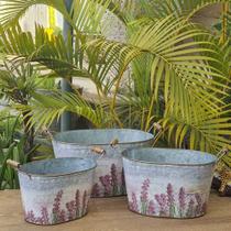 Kit 3 Vasos Floreiras Metal Galvanizado Com Alça 20x38 Kit 3 Vasos Floreiras Metal Galvanizado Com Alça 20x38