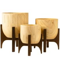 Kit 3 Vasos Linha Genebra com Suporte de Madeira Baixo Kit 3 Vasos Linha Genebra com Suporte de Madeira Baixo