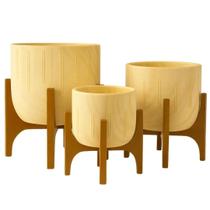 Kit 3 Vasos Linha Genebra com Suporte de Madeira Baixo Kit 3 Vasos Linha Genebra com Suporte de Madeira Baixo
