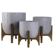 Kit 3 Vasos Linha Genebra com Suporte de Madeira Baixo