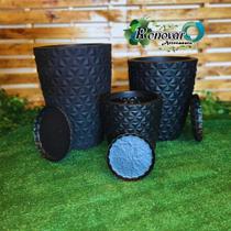 Kit 3 Vasos Para Planta Decorativo Coluna Diamante Com Prato