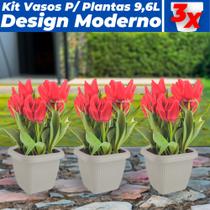 Kit 3 Vasos Para Plantas 9,6L Quadrado Decoração Casa Jardim - Usual Utilidades