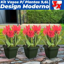 Kit 3 Vasos Para Plantas 9,6L Quadrado Decoração Casa Jardim - Usual Utilidades