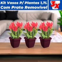 Kit 3 Vasos Para Plantas C/ Prato 1,7L Decorativo Casa Jardim