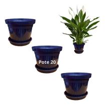 Kit 3 Vasos Pote 20 + 3 Prato 17cm Cacto Rosa Deserto Planta - - Preto
