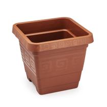 Kit 3 Vasos Quadrado Grande Terracota Marrom 18 Litros Plástico Reforçado