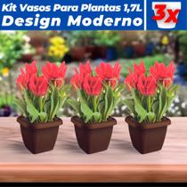 Kit 3 Vasos Quadrados P/ Plantas 1,7L Decorativo Casa Jardim Kit 3 Vasos Quadrados P/ Plantas 1,7L Decorativo Casa Jardim