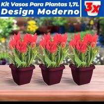 Kit 3 Vasos Quadrados P/ Plantas 1,7L Decorativo Casa Jardim