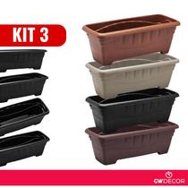 Kit 3 Vasos Retangular Floreira Plástica 7 Litros Reforçada Para Flores Plantas