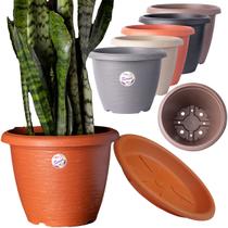Kit 3 Vasos Siena Redondos com Prato de Encaixe - Polipropileno Premium Vaso de Plástico Resistente para Plantas
