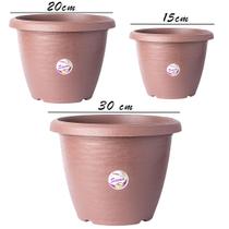 Kit 3 Vasos Siena Redondos com Prato de Encaixe - Polipropileno Premium Vaso de Plástico Resistente para Plantas