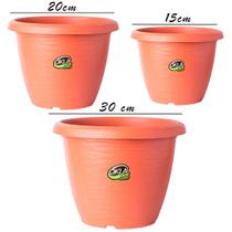 Kit 3 Vasos Siena Redondos com Prato de Encaixe - Polipropileno Premium Vaso de Plástico Resistente para Plantas