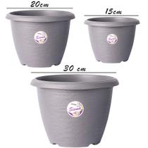Kit 3 Vasos Siena Redondos com Prato de Encaixe - Polipropileno Premium Vaso de Plástico Resistente para Plantas