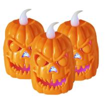 Kit 3 Velas Abobora Temáticas Halloween Eletronicas LED com Pilha 7cm x 5cm - Aliança