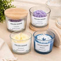 Kit 3 Velas Aromáticas Decorativa Perfumada Tampa de madeira Premium Artesanal Cera Vegetal