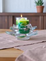 Kit 3 Velas Aromáticas Perfumadas + Castiçal Flor de Lótus em Vidro Fragrâncias Naturais Decoraç Kit 3 Velas Aromáticas Perfumadas + Castiçal Flor de Lótus em Vidro Fragrâncias Naturais Decoraç