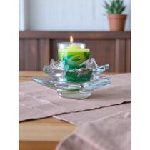 Kit 3 Velas Aromáticas Perfumadas + Castiçal Flor de Lótus em Vidro Fragrâncias Naturais Decoraç Kit 3 Velas Aromáticas Perfumadas + Castiçal Flor de Lótus em Vidro Fragrâncias Naturais Decoraç