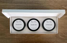 Kit 3 Velas Aromáticas Perfumadas - Madeira, Maresia e Sândalo