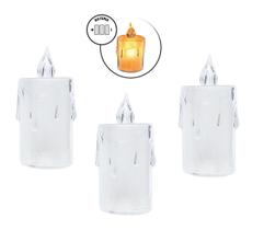 Kit 3 Velas Transparente Decorativas Artificial com Lâmpadas de Led