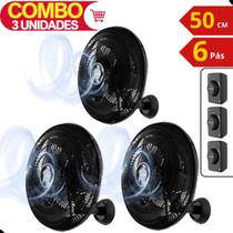 Kit 3 Ventilador Parede 6pás Potente Silencioso Loja Igreja Academia Fácil Montagem Ventilação Garantida
