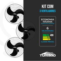 Kit 3 Ventiladores de Parede Turbão 60cm Bivolt Oscilantes 200W Alta Potência Kit 3 Ventiladores de Parede Turbão 60cm Bivolt Oscilantes 200W Alta Potência