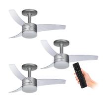 Kit 3 Ventiladores de Teto Arno Prata 3 Pás e Controle VX15 Kit 3 Ventiladores de Teto Arno Prata 3 Pás e Controle VX15
