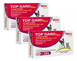 Kit 3 Vermífugo Top Gard Plus 600mg Cães E Gatos Vansil