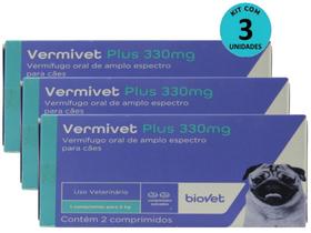 Kit 3 Vermífugo Vermivet Plus 330mg C/ 2 Comprimidos P/ Cães - Biovet