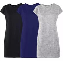 Kit 3 Vestido Camisetão Blusao Feminino Camisa Mulheres Top - Preto - Cinza - Marinho Kit 3 Vestido Camisetão Blusao Feminino Camisa Mulheres Top - Preto - Cinza - Marinho