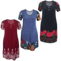 Kit 3 vestido Feminino Senhoras Confortáveis Malha Fria Kit 3 vestido Feminino Senhoras Confortáveis Malha Fria