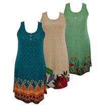 Kit 3 Vestido Feminino Senhoras Malha Fria Liganete Estampados