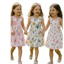 kit 3 vestido infantil, 100 algodão, estampas variadas