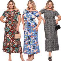 Kit 3 Vestido Longo Ciganinha Feminino Plus Size Soltinho