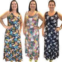 Kit 3 Vestido Longo Feminino Plus Size Soltinho Versátil - Felicity Kit 3 Vestido Longo Feminino Plus Size Soltinho Versátil - Felicity