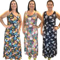 Kit 3 Vestido Longo Feminino Plus Size Soltinho Versátil
