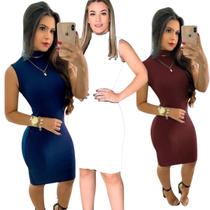 Kit 3 Vestido Midi Moda Evangelica Gola Alta