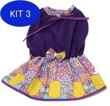 Kit 3 Vestido para Cachorro em malha com lacinho lilás tamanho P