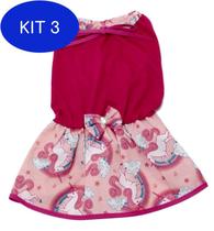 Kit 3 Vestido Para Cachorro Malha Com Lacinho Rosa Unicórnio - Nica pet