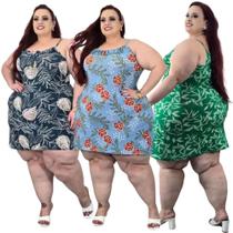 KIT 3 Vestidos Alcinha Plus Size Feminino Estampa Sortida Moda Feminina
