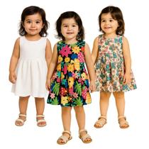 Kit 3 Vestidos Bebê Menina Multicolorido Borboletas Branco Kit 3 Vestidos Bebê Menina Multicolorido Borboletas Branco