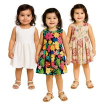 Kit 3 Vestidos Bebê Menina Multicolorido Floral Branco