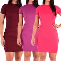 Kit 3 Vestidos Feminino Manga Curta Malha Canelada Casual Moda Atacado Kit 3 Vestidos Feminino Manga Curta Malha Canelada Casual Moda Atacado