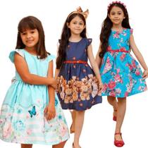 Kit 3 Vestidos Feminino Moda Infantil Menina Festa