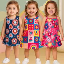 Kit 3 vestidos Infantil Malha Menina Regata Estampado Kyly