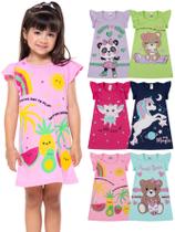 Kit 3 Vestidos Infantil Menina Verão Estampados com Mangas Franzidas vestido para meninas verão