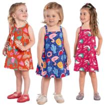 Kit 3 Vestidos Kyly Infantil Menina Verão Confortável Sofisticado Moderno Kit 3 Vestidos Kyly Infantil Menina Verão Confortável Sofisticado Moderno