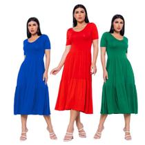Kit 3 Vestidos Midi Manga Curta Moda Evangélica Kit 3 Vestidos Midi Manga Curta Moda Evangélica