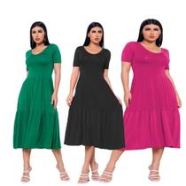 Kit 3 Vestidos Midi Manga Curta Moda Evangélica