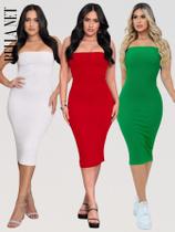 Kit 3 Vestidos Midi Vermelho, Branco e Verde Natal Festas e Ano Novo